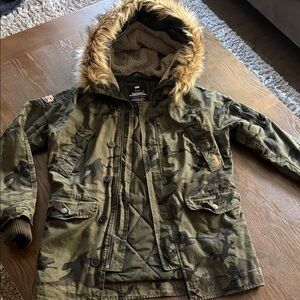 Superdry Camo Parka Jacket with Faux Fur Hood